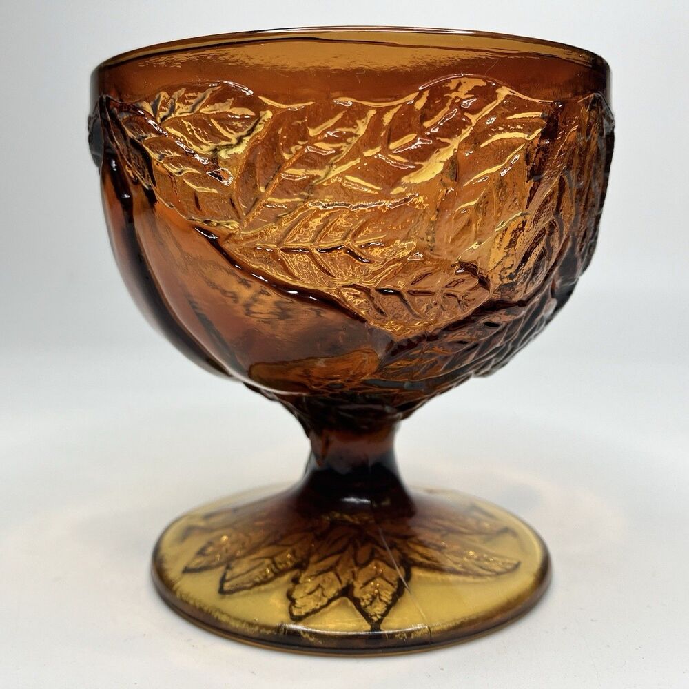 Indiana Tiara Glass Sweet Pear Footed Dessert Bowl Sherbet Cup Amber 3.5" VTG